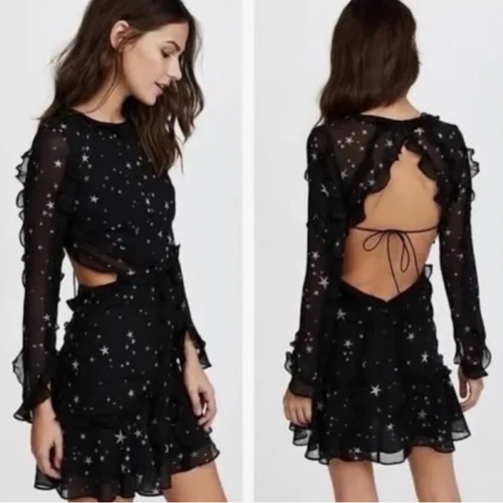 Fame and Partners Kye Star Print Ruffle 
Mini Dress with Side Cutouts